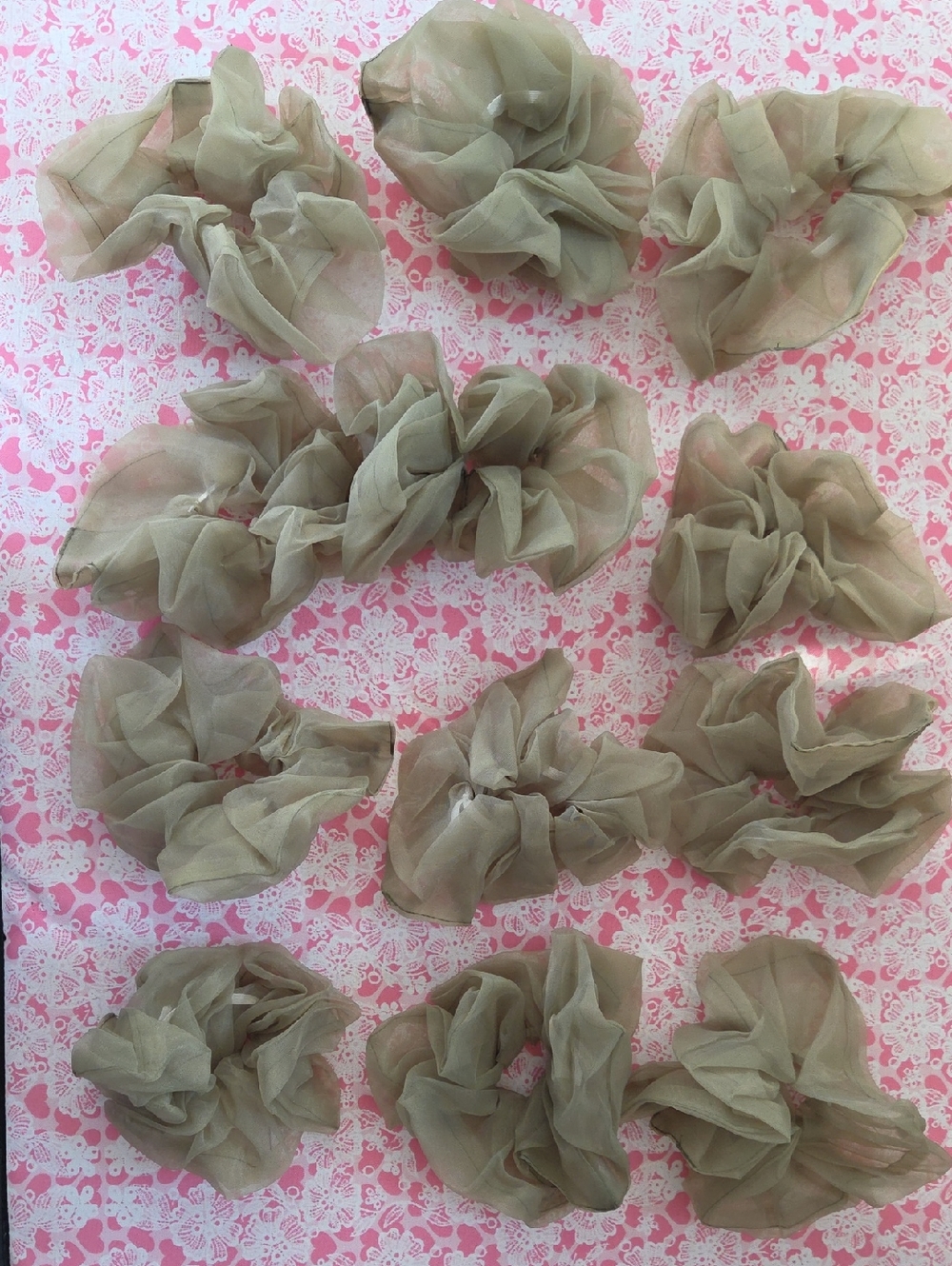 Sheer Olive Green Hair Scrunchies - Set of 12
